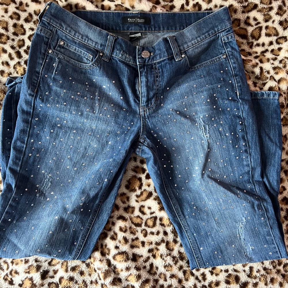 White House Black Market Studded Blue Cropped Jeans